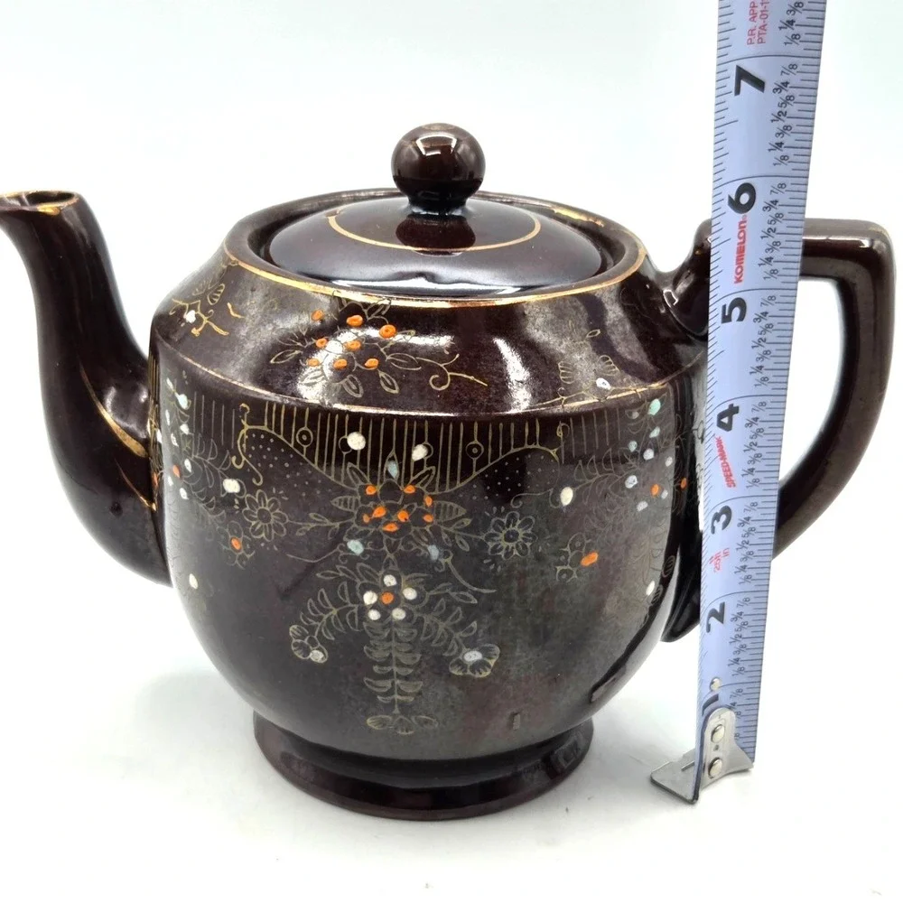 Japanese TeaPot Moriage Redware Medium~ Hand Painted 1940s ~Japan Vintage